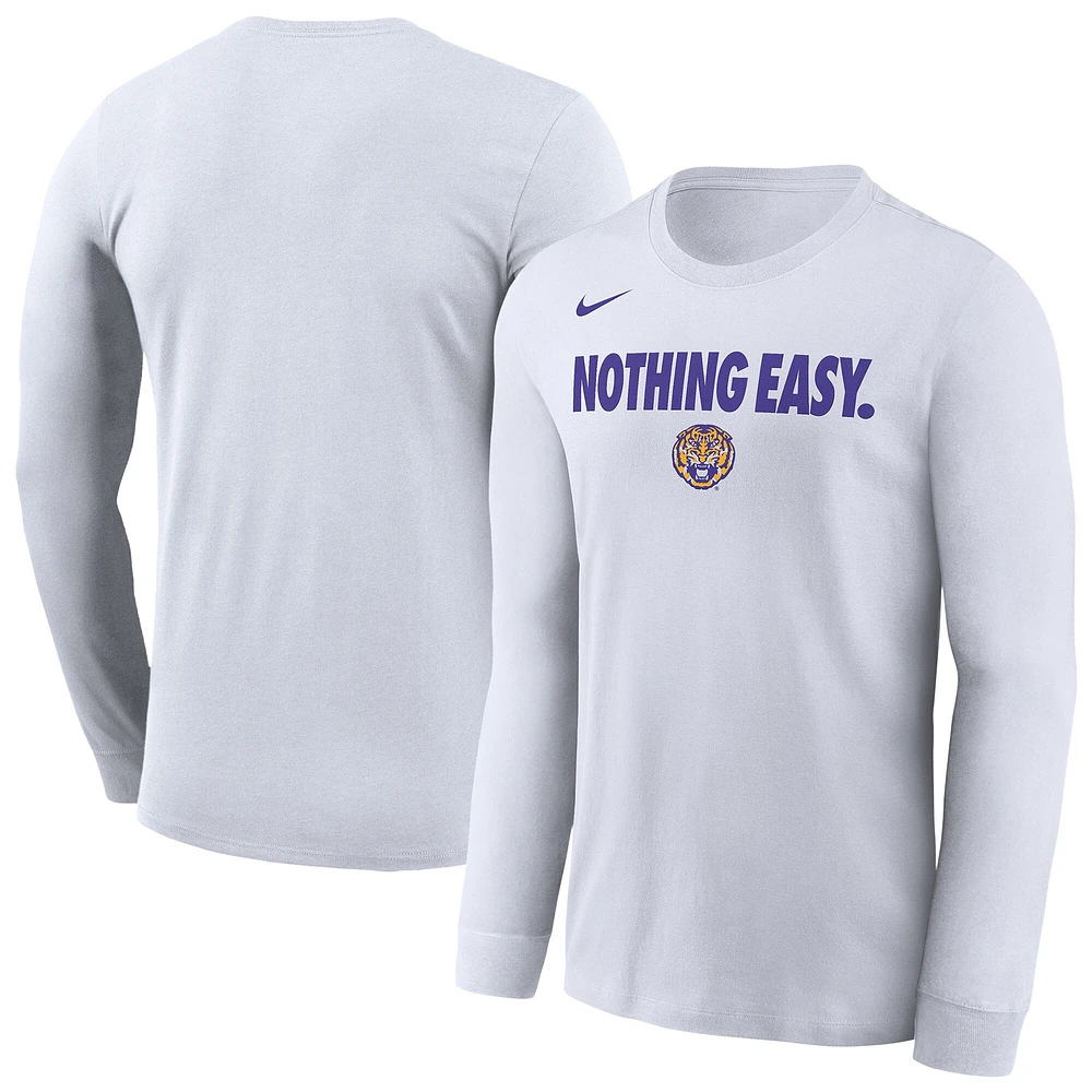 T-shirt à manches longues Nike LSU Tigers 2025 On-Court Bench pour homme, blanc