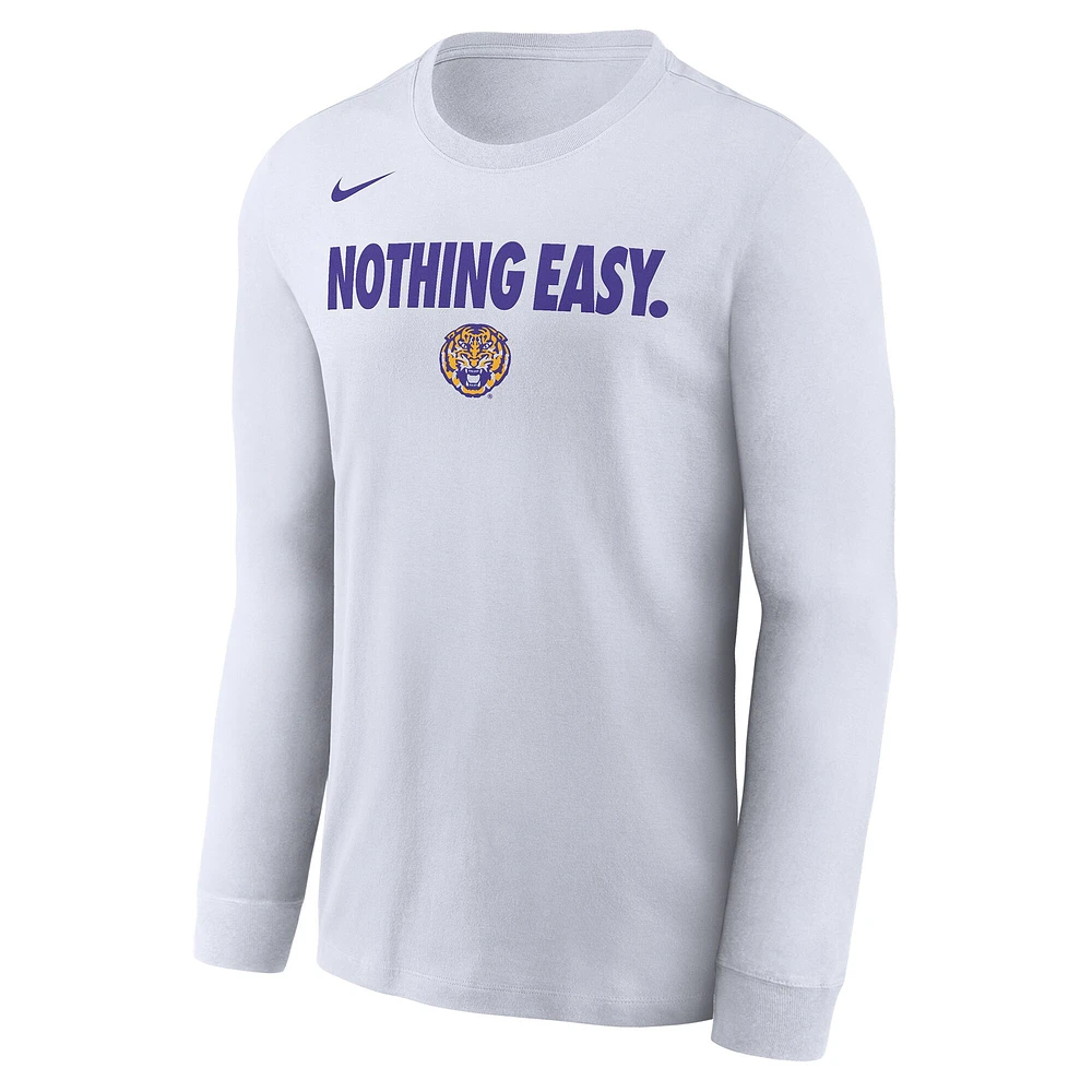 T-shirt à manches longues Nike LSU Tigers 2025 On-Court Bench pour homme, blanc