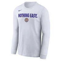 T-shirt à manches longues Nike LSU Tigers 2025 On-Court Bench pour homme, blanc
