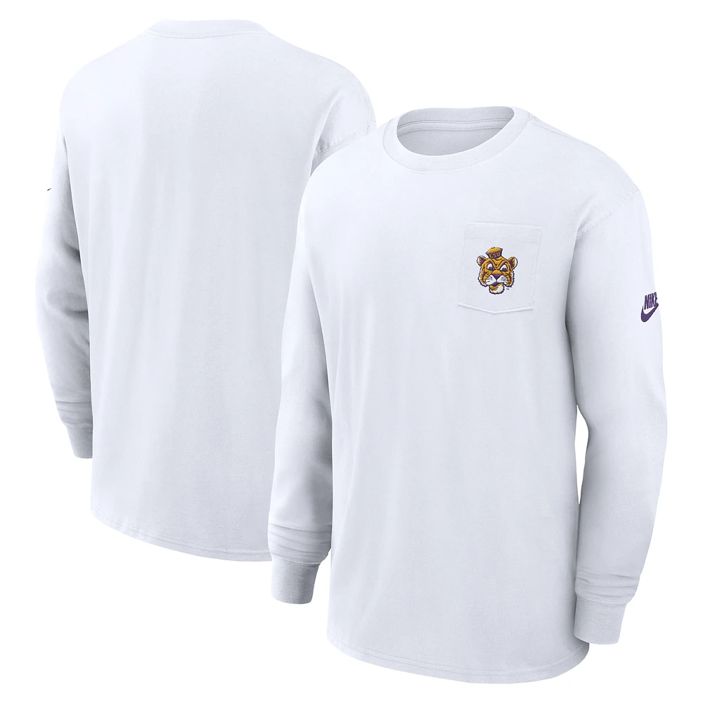 T-shirt à manches longues avec poche Nike LSU Tigers Legacy Max90 blanc pour homme