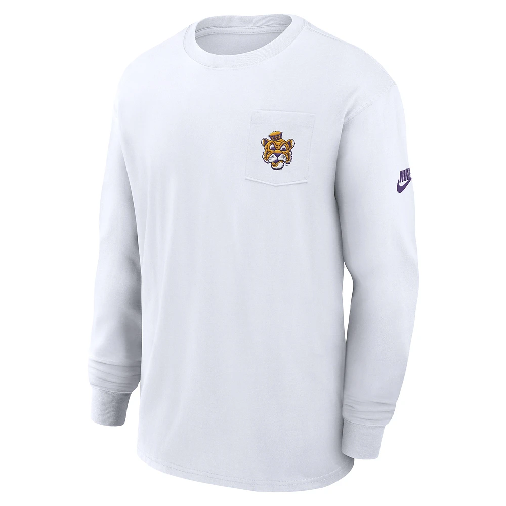 T-shirt à manches longues avec poche Nike LSU Tigers Legacy Max90 blanc pour homme