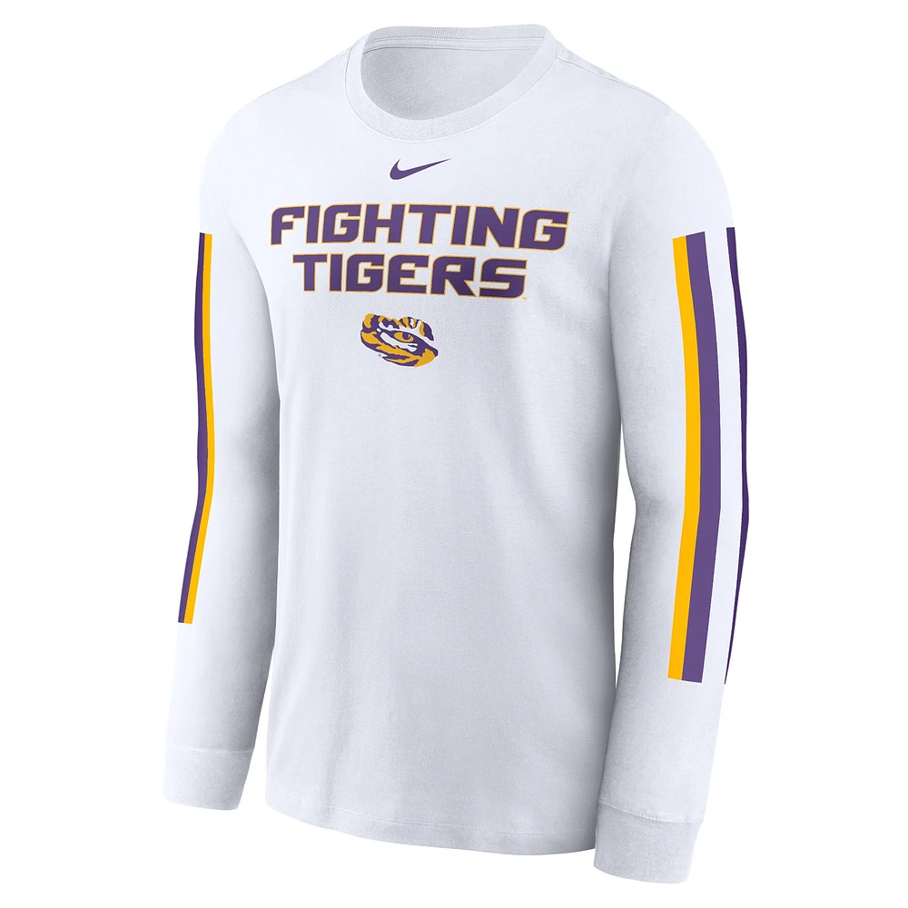 T-shirt à manches longues Nike blanc pour homme avec slogan Local Spirit des LSU Tigers