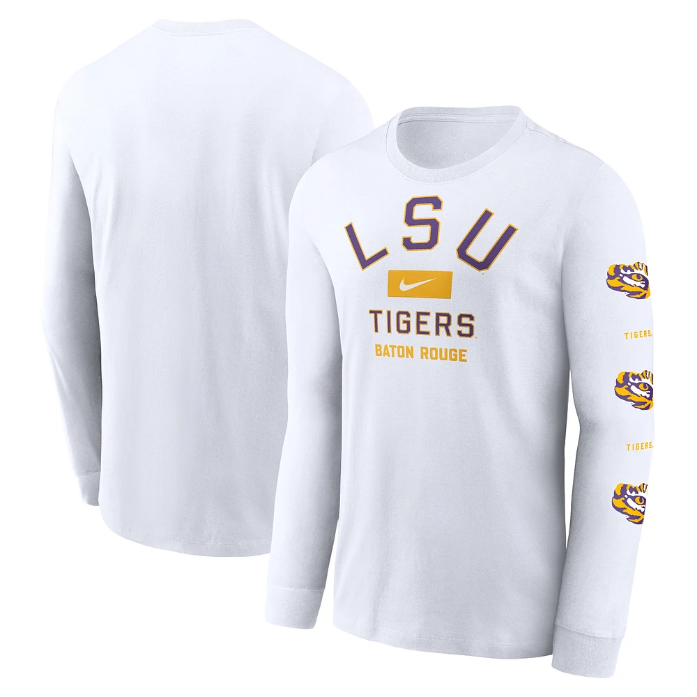 T-shirt à manches longues Nike LSU Tigers Primetime Classic Location pour homme blanc