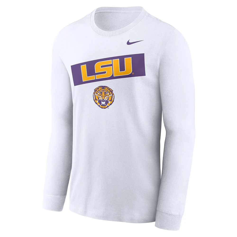 Men's Nike White LSU Tigers Two-Hit Classic Location Long Sleeve T-Shirt