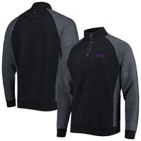 Men's Tommy Bahama Black LSU Tigers Sport Scrimmage Snap Mock Neck Raglan Button-Up Jacket