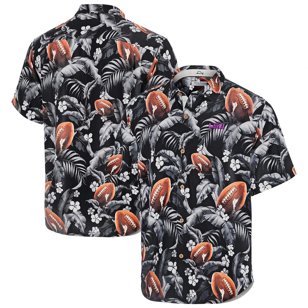 Men's Tommy Bahama Black LSU Tigers Veracruz Cay First Down Blooms Button-Up Shirt