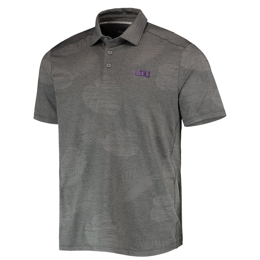 Men's Tommy Bahama Charcoal LSU Tigers Palm Coast Delray Frond IslandZone Allover Print Polo