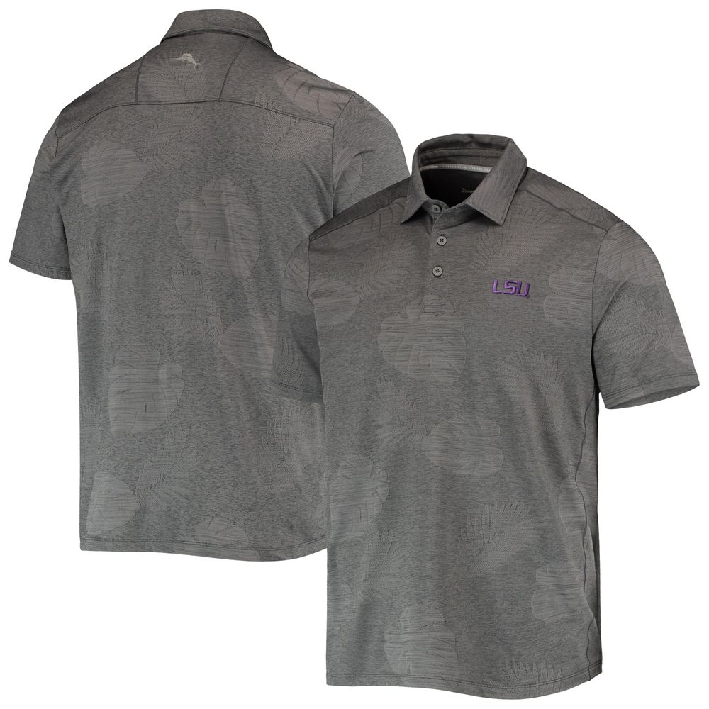 Men's Tommy Bahama Charcoal LSU Tigers Palm Coast Delray Frond IslandZone Allover Print Polo