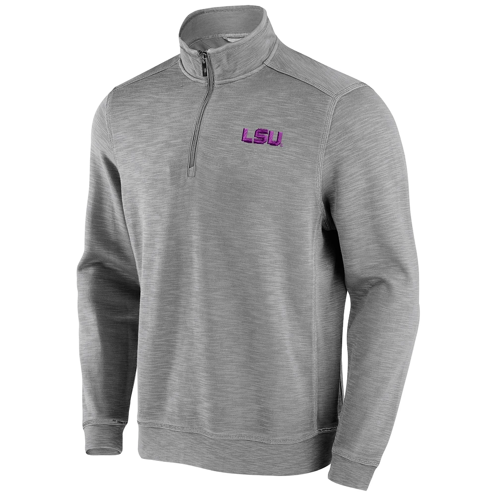 Men's Tommy Bahama Gray LSU Tigers Sport Tobago Bay Half-Zip Tri-Blend Top