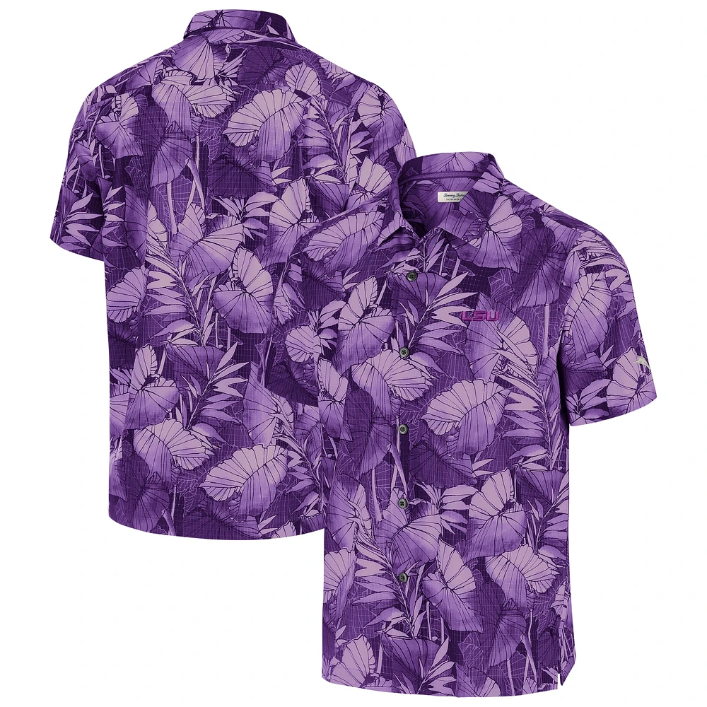 Chemise boutonnée pour homme Tommy Bahama Purple LSU Tigers Big & Tall Coast Nuevo Fronds IslandZone