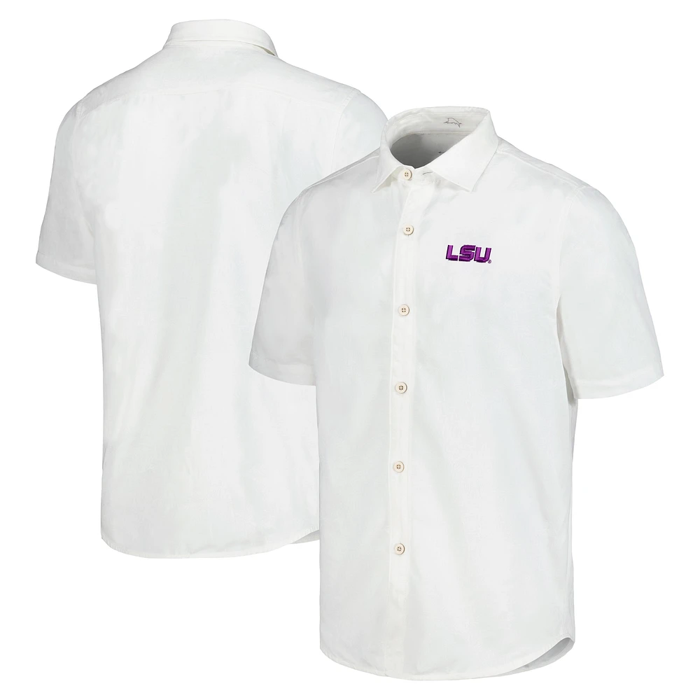 Chemise boutonnée Tommy Bahama pour hommes LSU Tigers Coconut Point Palm Vista IslandZone Camp blanche