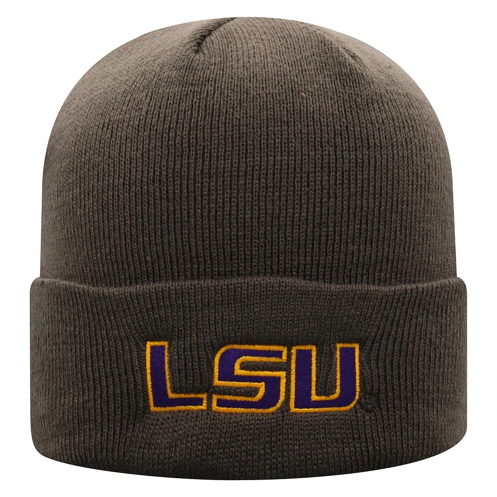 Bonnet tricoté à revers avec logo LSU Tigers Top of the World pour homme, couleur anthracite
