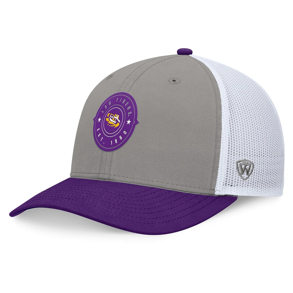 Casquette réglable Top of the World pour hommes, gris/violet, LSU Tigers Rob Trucker