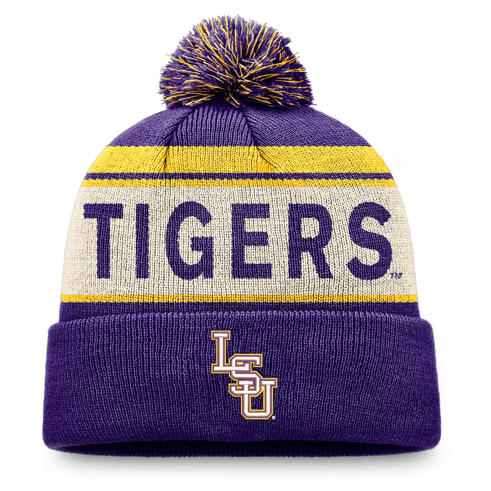 Bonnet tricoté à revers violet LSU Tigers Prime Top of the World pour homme avec pompon