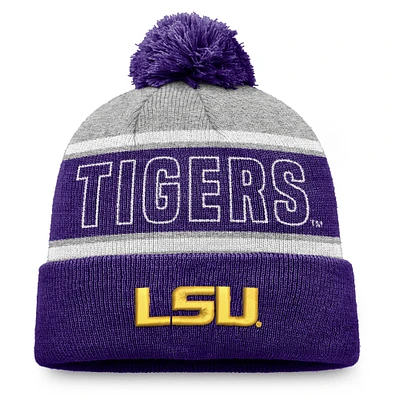 Bonnet tricoté bicolore à revers avec pompon Top of the World Purple LSU Tigers pour homme