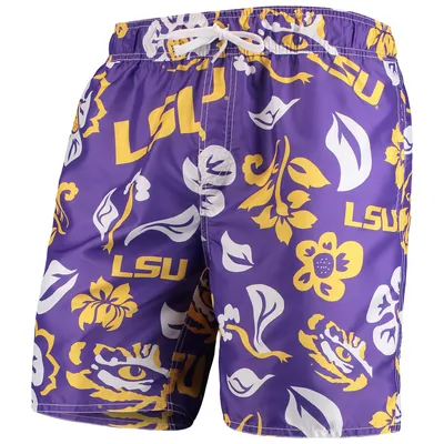 LSU Tigers Wes & Willy Floral Volley Swim Trunks - Purple