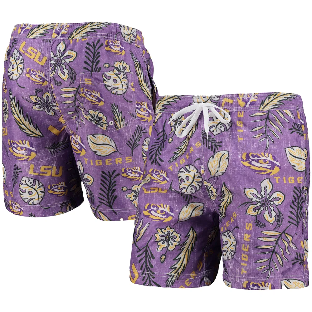 LSU Tigers Wes & Willy Vintage Floral Swim Trunks - Purple