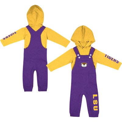 Newborn & Infant Colosseum Heathered Purple/Heathered Gold LSU Tigers Chim-Chim Long Sleeve Hoodie T-Shirt Overall Set