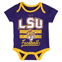 Newborn & Infant Mitchell Ness Purple LSU Tigers 3-Pack Bodysuit, Bib and Bootie Set