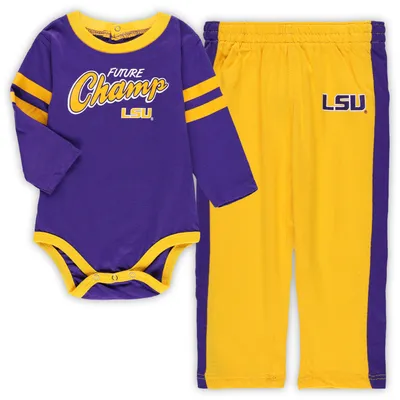 LSU Tigers Newborn & Infant Little Kicker Long Sleeve Bodysuit Sweatpants Set - Purple/Gold