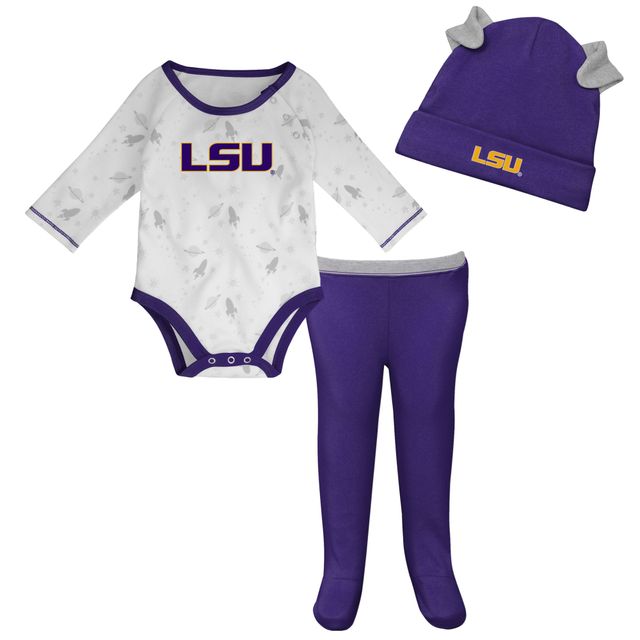 Ensemble chapeau et pantalon pour nouveau-né nourrisson LSU Tigers Dream Team à manches longues raglan violet/blanc