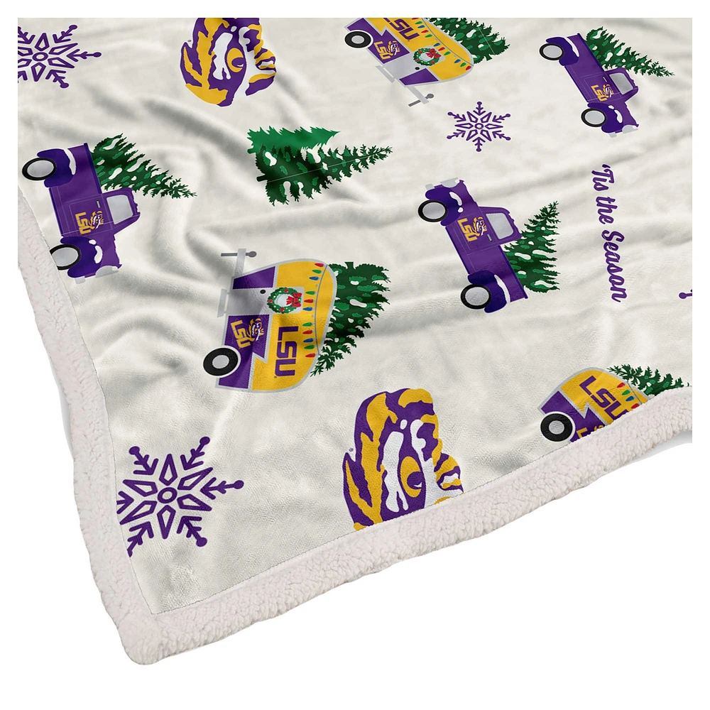 Couverture polaire en flanelle Sherpa Pegasus LSU Tigers Holiday Truck Repeat 50" x 60"