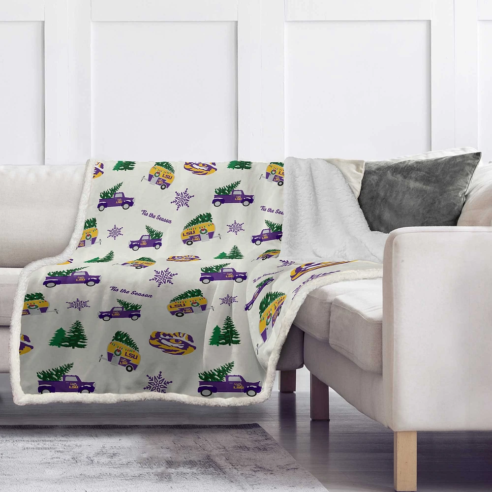 Couverture polaire en flanelle Sherpa Pegasus LSU Tigers Holiday Truck Repeat 50" x 60"