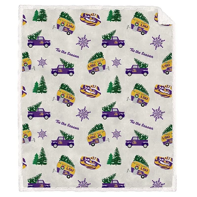 Pegasus LSU Tigers Holiday Truck Repeat 50" x 60" Sherpa Flannel Fleece Blanket