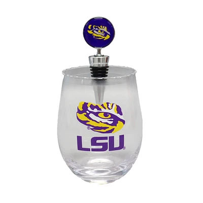 Verre à vin sans pied de 15 oz avec bouchon de bouteille de vin de The Memory Company LSU Tigers