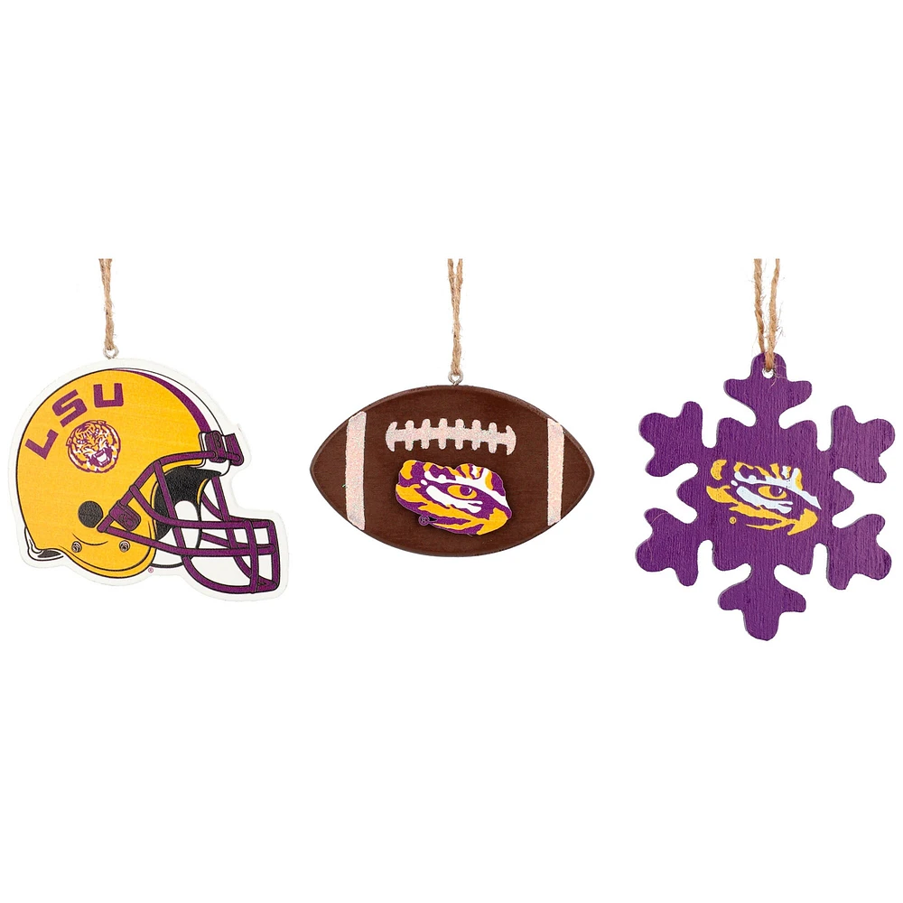 The Memory Company LSU Tigers Lot de trois casques, ballons de football et décorations en forme de flocon de neige