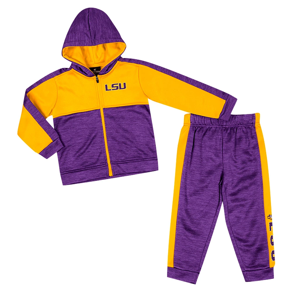 Ensemble sweat à capuche et pantalon en polaire entièrement zippé pour tout-petit Colosseum Purple LSU Tigers