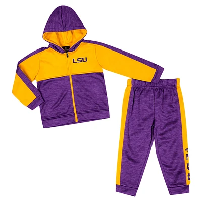 Ensemble sweat à capuche et pantalon en polaire entièrement zippé pour tout-petit Colosseum Purple LSU Tigers