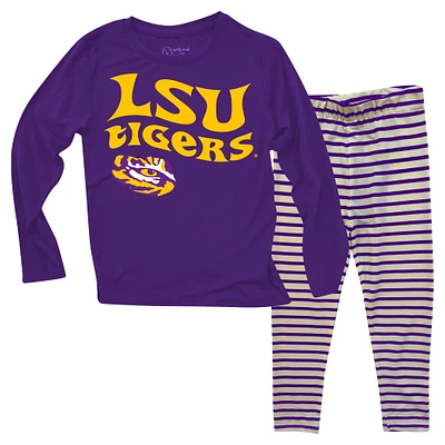 Ensemble haut à manches longues et leggings rayés tri-blend pour tout-petits Wes & Willy LSU Tigers
