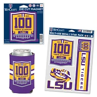 WinCraft LSU Tigers 100 Years Tiger Stadium Can Cooler, Magnet & Three-Pack Fan Decal Set