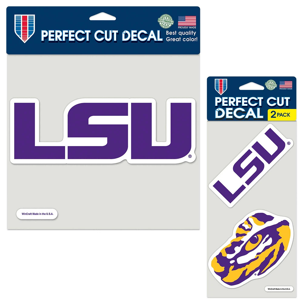 Lot de trois feuilles de décalcomanies WinCraft LSU Tigers Perfect Cut