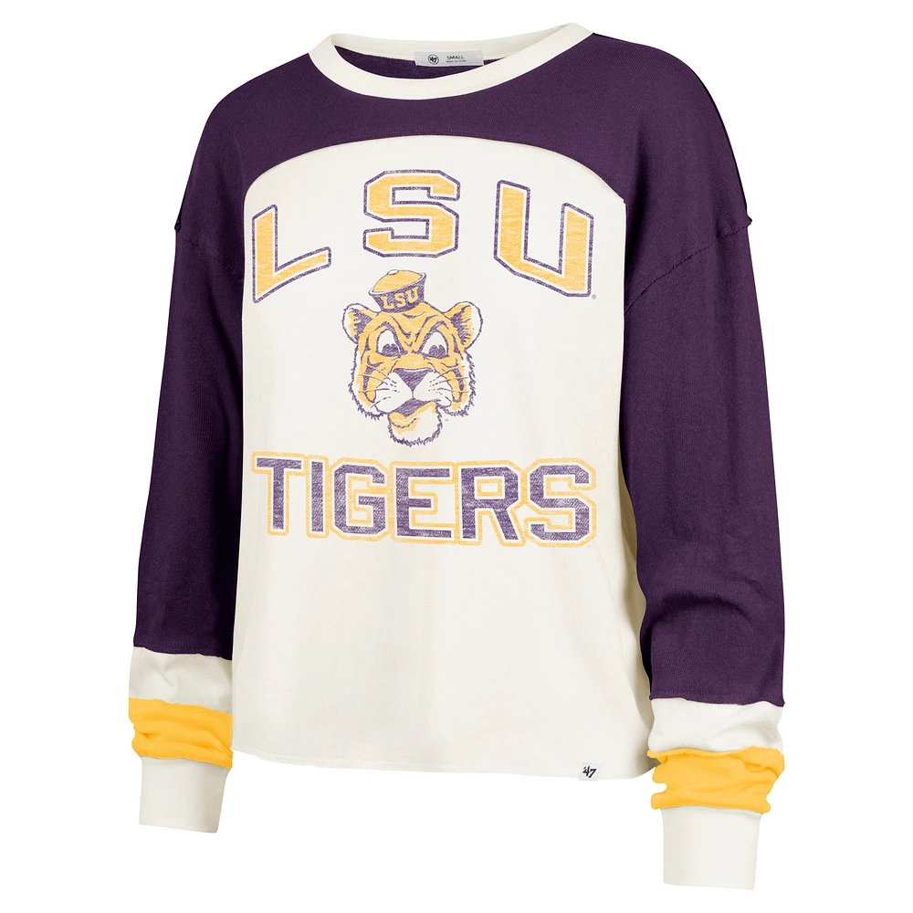 Women's '47  Cream LSU Tigers Double Header Curve Raglan Long Sleeve T-Shirt