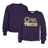 Women's '47 Purple LSU Tigers Bottom Line Parkway Long Sleeve High Waist T-Shirt