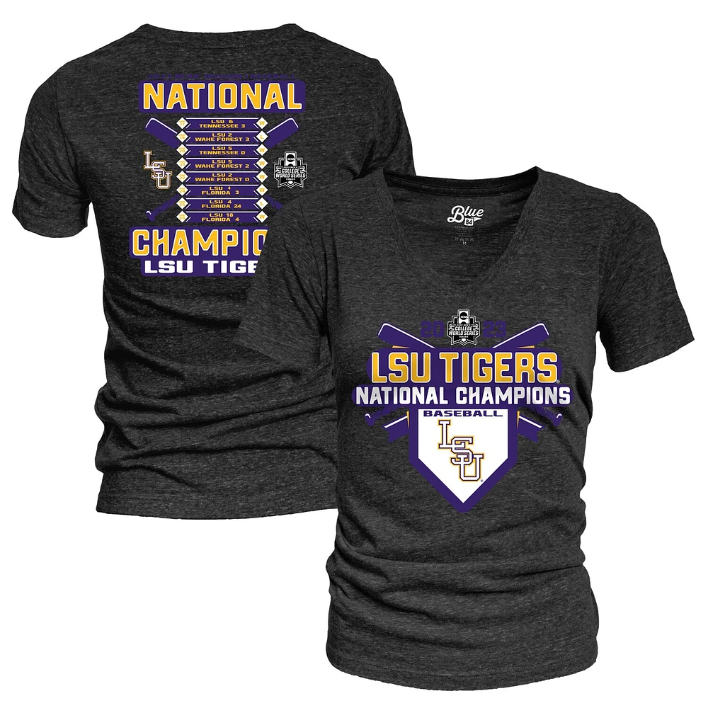 Blue 84 Black LSU Tigers 2023 NCAA Hommes Baseball College World Series Champions Schedule T-shirt à encolure en V triple mélange pour femmes