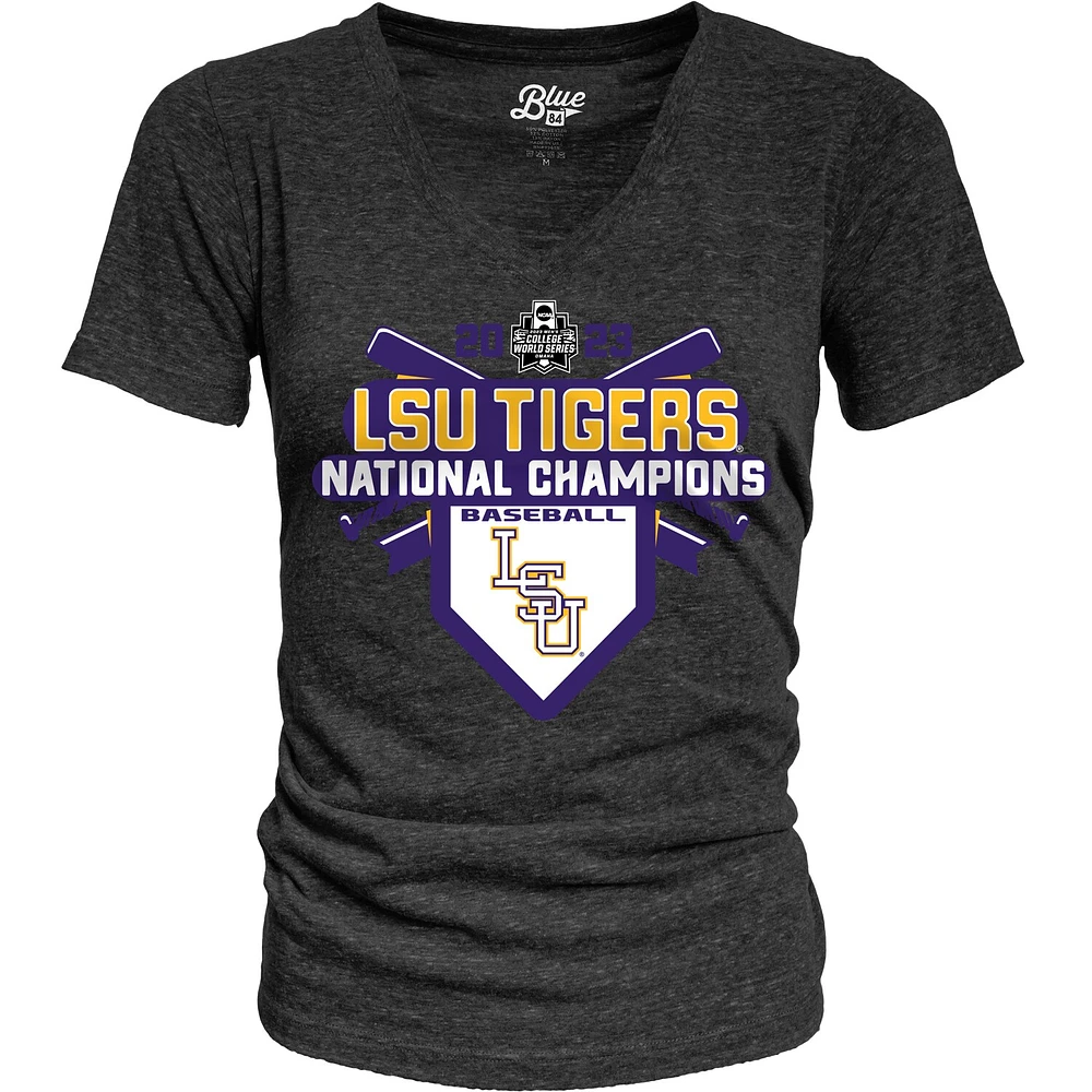 Blue 84 Black LSU Tigers 2023 NCAA Hommes Baseball College World Series Champions Schedule T-shirt à encolure en V triple mélange pour femmes