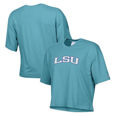 Women's Champion Aqua LSU Tigers Vintage Wash Boxy Crop T-Shirt