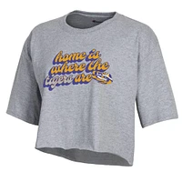 Women's Champion Gray LSU Tigers Boyfriend Cropped T-Shirt