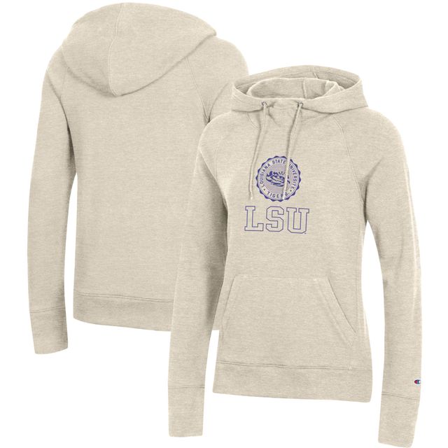 Sweat à capuche pour femmes Champion Heathered Oatmeal LSU Tigers College Seal