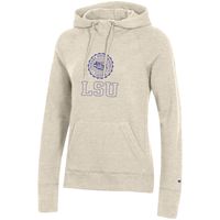 Women's Champion Heathered Oatmeal LSU Tigers College Seal Pullover Hoodie