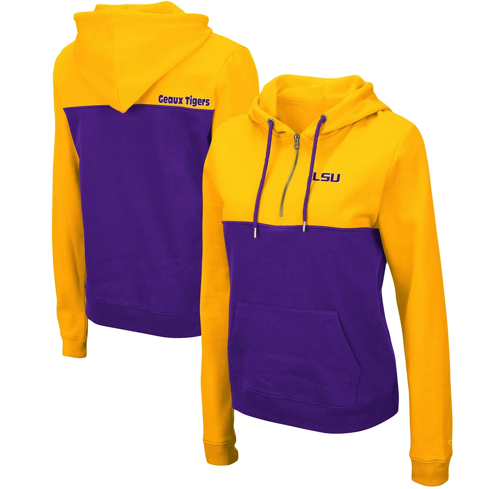 Sweat à capuche léger demi-zip Colosseum Gold/Violet LSU Tigers Aidan pour femme