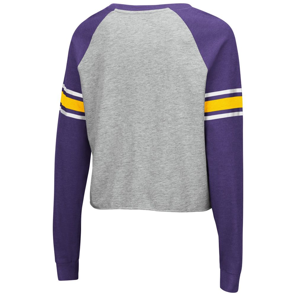 Women's Colosseum Heathered Gray/Purple LSU Tigers Decoder Pin Raglan Long Sleeve T-Shirt