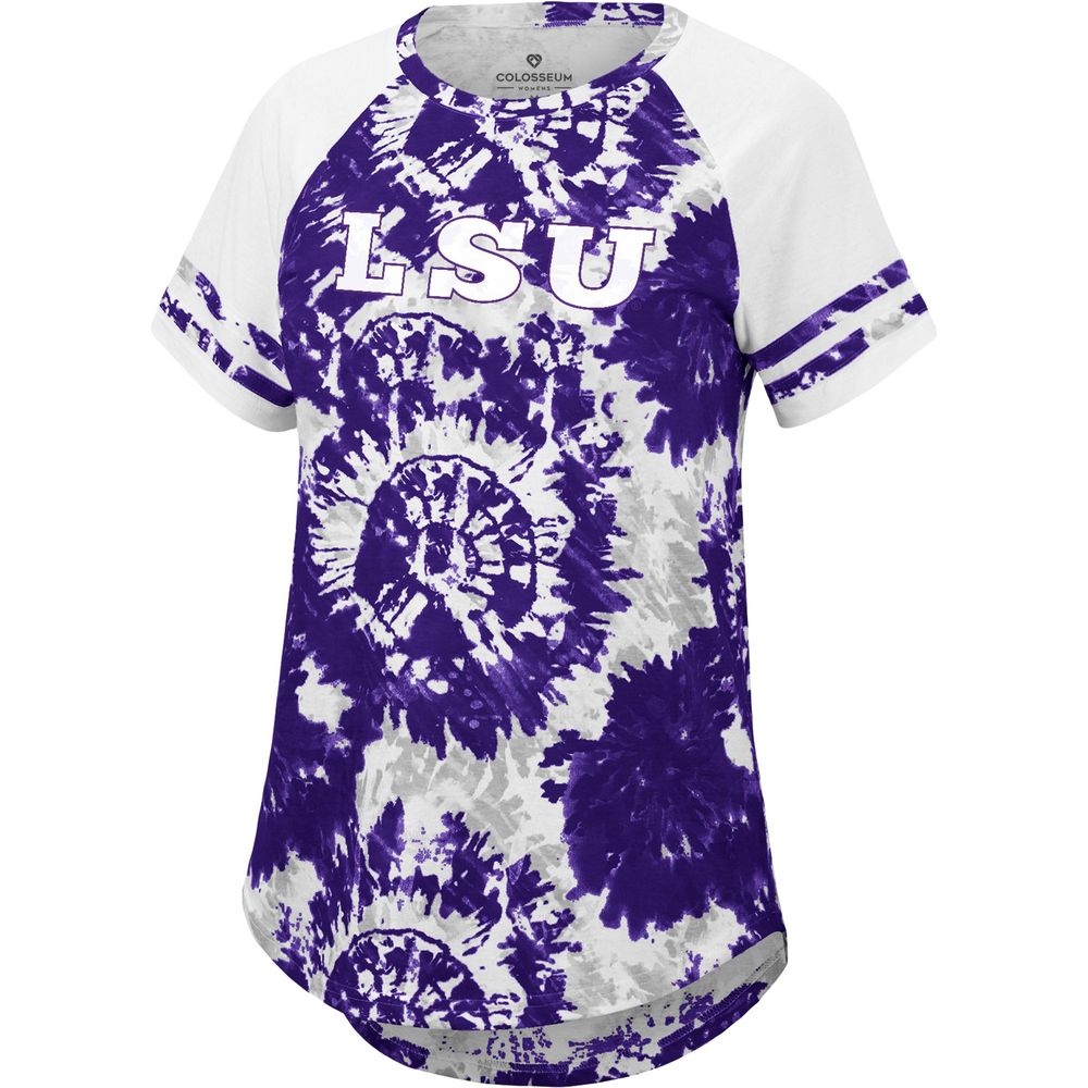 Women's Colosseum Purple/White LSU Tigers Annie Oversized Tie-Dye Raglan T-Shirt