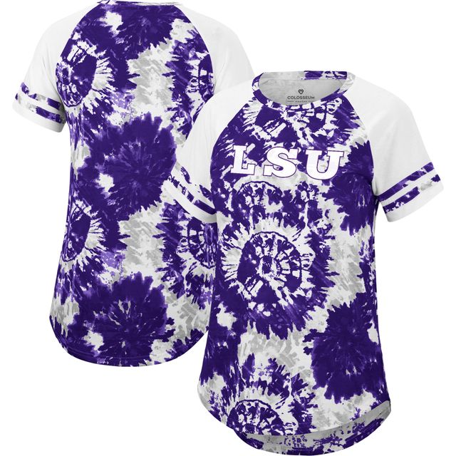 T-shirt raglan surdimensionné tie-dye LSU Tigers Annie Colosseum violet/blanc pour femmes