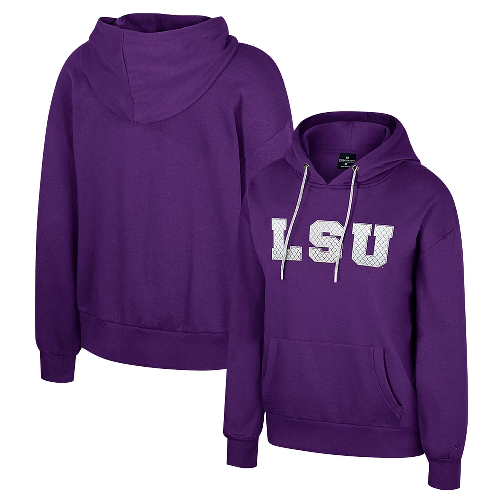 Sweat à capuche cordon de serrage pour femme Colosseum Purple LSU Tigers Reflection avec strass