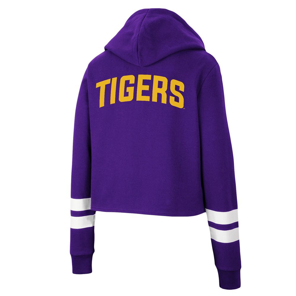 Women's Colosseum Purple LSU Tigers Throwback Stripe Cropped Pullover Hoodie