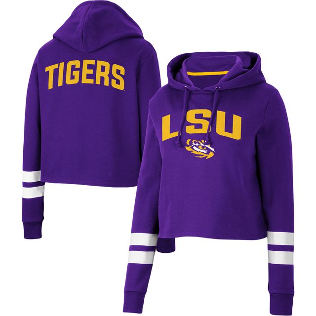 Sweat à capuche court rayures Colosseum Purple LSU Tigers Throwback pour femmes